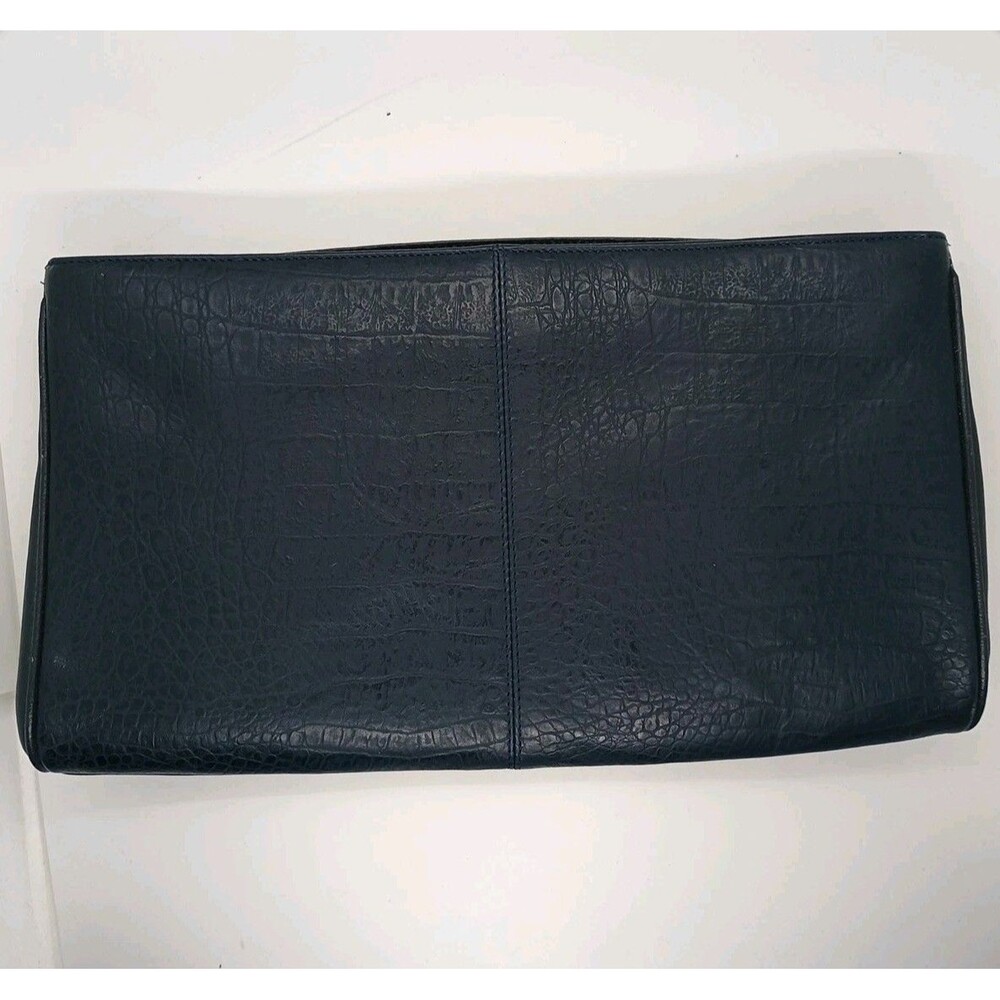 Vintage Bueno Clutch Bag Purse Blue Leather Croc Embossed 13" x 7"